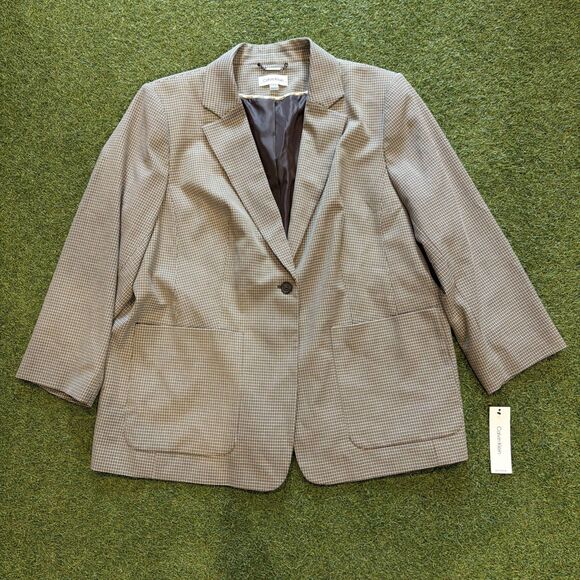 Calvin Klein Jackets & Blazers - Calvin Klein Womens Brown Houndstooth Grid Plaid Blazer Jacket Single Button 24W